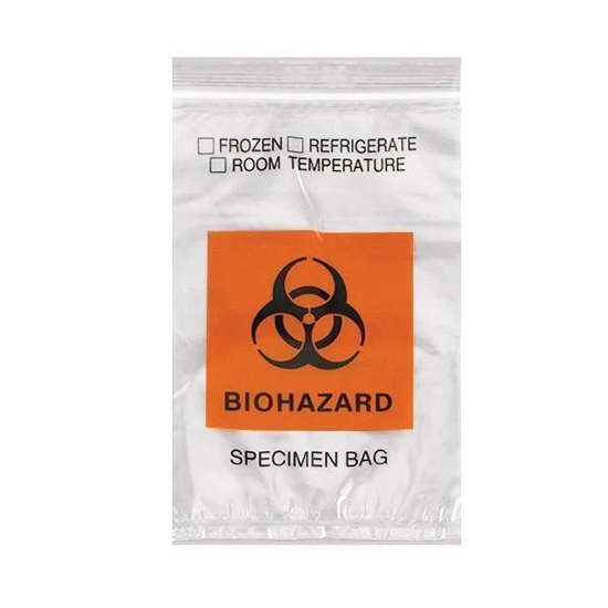 (عربي) Biohazard Specimen Bags 6X9 inch 100/Pkt